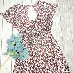 Wild Moss Floral Open Back Short Sleeve Mini Dress